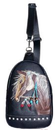 12 pieces Rhinestone Horse Embroidery Crossbody - Black - Shoulder Bags & Messenger Bags
