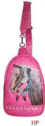 12 pieces Rhinestone Horse Embroidery Crossbody - Hot Pink - Shoulder Bags & Messenger Bags