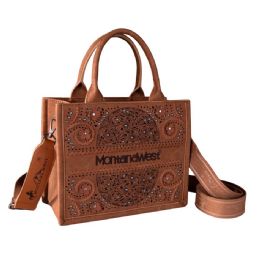 12 pieces Montana West Embossed Floral Tote/crossbody - Brown - Tote Bags & Slings