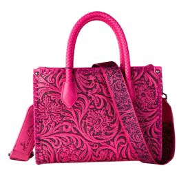 12 pieces Montana West Embossed Floral Tote/crossbody - Hot Pink - Tote Bags & Slings