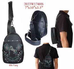 12 Wholesale Zelris Floral Horse Western Crossbody Backpack - Black & Turquoise