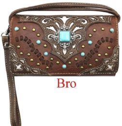 12 pieces Turquoise Concho Fashion Wallet - Brown - Leather Wallets