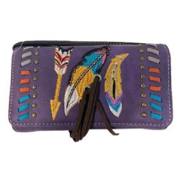 12 pieces Colorful Western Feathers & Arrows Wallet - Purple - Leather Wallets