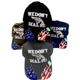 12 Wholesale "we Don't Dial 911" Patriotic Baseball Caps - Assorted