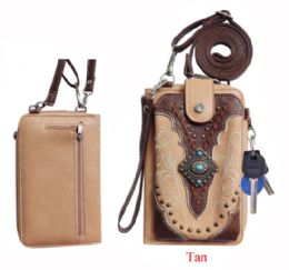 12 pieces Western Concho Phone Wallet - Tan - Leather Wallets