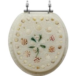 4 Pieces Polyresin Toilet Seat - Pearl White with Shells - Bathroom Accessories