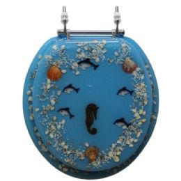 4 Pieces Polyresin Toilet Seat - Dolphins and Coral in Blue Ocean - Bathroom Accessories