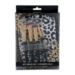 12 Sets 5-Piece Brush Set Including Leopard Print Cosmetic Bag - Assorted Cosmetics
