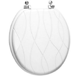 6 Pieces Engraved Criss Cross Design Wood Toilet Seat, White - Bathroom Accessories