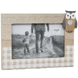 4 Pieces 4"x6" Natural Plaid Owl Frame Wood MDF - Picture Frames