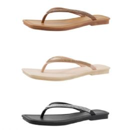Wholesale Footwear Women's Assorted Square Toe Rhinestone Thong Sandals In Sizes 6-10- No ca