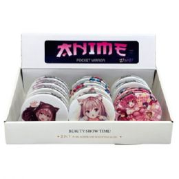 36 pieces Anime 2 In 1 Pocket Mirror With Magnifier In Countertop Display - Cosmetic Mirrors