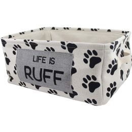 12 Pieces 17-inchx13-inchxh8 White/black Paw Prints All Over "life Is Ruff" In Grey Rectangle Pet Storage Bin - Pet Accessories