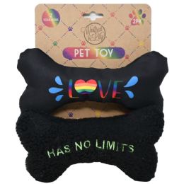 24 Pieces 2 Pc Pet Toys - Woven Black Bone "love" And Black Sherpa Bone And Green Writing "has No Limits" - Pet Accessories