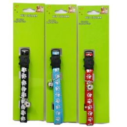 24 Pieces Asst Sm Pet Collar Paw Print W/bell (cat Or Small Dog) - Pet Collars and Leashes
