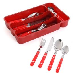 6 Pieces 24pc Gh Casual Living S.s. Flatware Set W/red Plastic Handle & Pvc Tray - Kitchen Cutlery