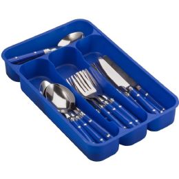 6 Pieces 24pc Gh Casual Living S.s Flatware Set W/blue Plastic Handle & Pvc Tray - Kitchen Cutlery