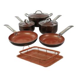 2 Pieces 10pc Gh Alum. Dark Copper NoN-Stick Cookware Set W/induction Base & Ss Hollow Handle - Pots & Pans