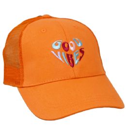 50 Pieces Orange Good Vibes Ladies Trucker Hat - Hats With Sayings
