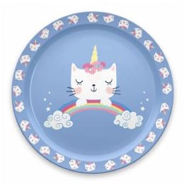 12 Pieces 8.2-inch Kids Rimmed Plate - Unicat Print - Plastic Bowls and Plates