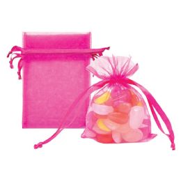 600 Pieces 3x4" 6-Piece Organza Pouch Hot Pink - Favor Bags & Boxes