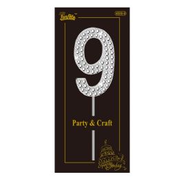240 Pieces Rhinestone Cake Topper with Stick 1x1.6" Silver #9 - Baking Supplies