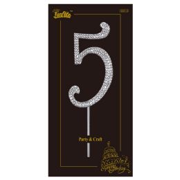 240 Pieces Rhinestone Cake Topper with Stick 2x4" Silver #5 - Baking Supplies