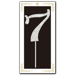 240 Pieces Rhinestone Cake Topper with Stick 2x4" Silver #7 - Baking Supplies