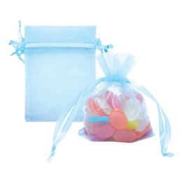 600 Pieces 4x5" 5-Piece Organza Pouch Baby Blue - Favor Bags & Boxes