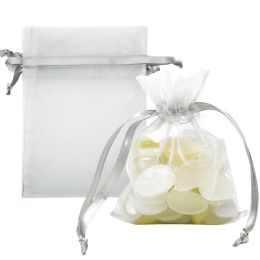 600 Pieces 4x5" 5-Piece Organza Pouch Silver - Favor Bags & Boxes