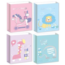 72 Pieces Baby Gift Bag 13x18x5.5" Xl 4 Designs Pastels - Baby Shower