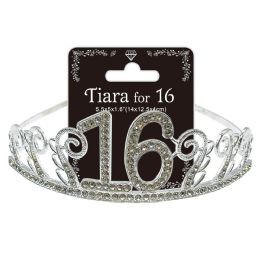 24 pieces Sweet 16 Tiara Silver 12.5x4.2cm - Party Hats & Tiara