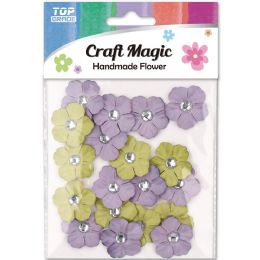 12 pieces 3cm/15ct Satin Flower Purple/green Mix - Scrapbook Supplies