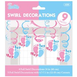 24 pieces 9pc Gender Reveal Swirl Hanging Deco. - Hanging Decorations & Cut Out