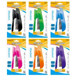 144 Wholesale Stapler Set Assorted Colors with 500 Staples