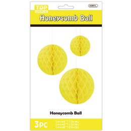 24 pieces 3pc Honeycomb Ball 4-inch/6-inch/8-inch Yellow - Hanging Decorations & Cut Out