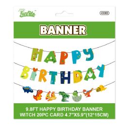 24 pieces B'day Banner Dinosaur 12*15cm - Party Banners