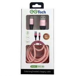 24 pieces Eg Tech 2.1a Braided 12 Foot Usb Type Cable In Pink - Chargers & Adapters