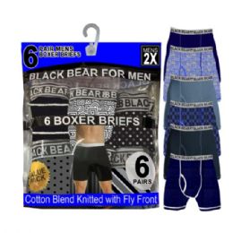 4 pieces of Black Bear For Men 6 Pack Cotton Blend Knitted With Fly Front Boxer Briefs In Xxl