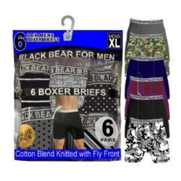 4 pieces of Black Bear For Men 6 Pack Cotton Blend Knitted With Fly Front Boxer Briefs In xl