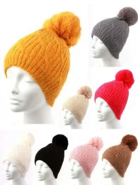 36 Pieces of Knitted Fleece Lined Pom - Pom Beanie Hat