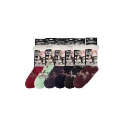 72 Pairs Ladies Sherpa Socks 6 Asst Style - Womens Sherpa Socks