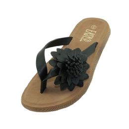 Wholesale Footwear Women's Silk Flower Upper Soft Sandals Black 5-10