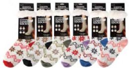 72 Pairs Snow Crystal Women's Sherpa Socks Assorted Light Colors - Womens Thermal Socks