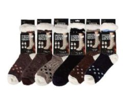 72 Pairs of Diamond Accent Men's Sherpa Socks Assorted Dark Colors