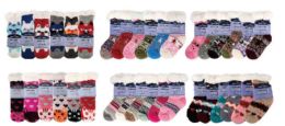 72 Pairs Kid's Assorted Ultra Soft SherpA-Cuffed Bed Socks - Kids Socks For Donation