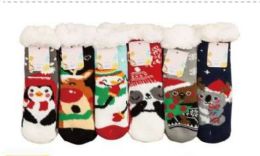 72 Pairs Kid's Holiday Animal Sherpa Socks - Kids Socks For Donation
