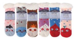 72 Pairs Kid's Cute Face Applique Sherpa Socks - Kids Socks For Donation