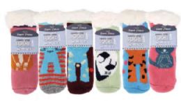72 Pairs Kid's Sports & Animal Designs Sherpa Socks - Kids Socks For Donation