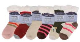 72 Pairs Kid's Muted Stripes & Solid Knits Sherpa Socks - Kids Socks For Donation